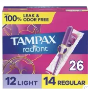 Tampax Radiant Light And Regular Duo Pack Tampons 26 Ct