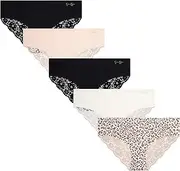 [Jessica Simpson] Women's Underwear - Seamless Hipster Briefs (5 Pack), Size Small, Black/Gardenia/Pearl Blush/Black/Textured Animal Pearl Blush