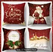 Cotton Linen Pack of 4 Retro Vintage Christmas Square 18 X 18 Inches Pillowcases