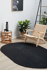 Rug Culture Black Hand Braided Jute Oval Rug