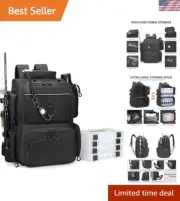 Fishing Tackle Backpack with Rod Holders, Bottle Holder, Storage Bag Store Fi...