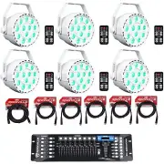 (6) Rockville RockPAR TRI LED RGB White Wash Par DJ Lights+Cables+DMX Controller