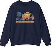 [X.Style] Funny Feelin Salty Beach Summer Vacation Vintage 70's Retro Sweatshirt for Adults Crew Neck Long Sleeve Pullover Navy 3XL