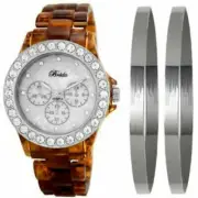 NEW Breda 8140-tortsilver.BR Womens Cassandra Rhinestone Tortoise Watch Gift Set