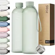 KIVY Large Water Bottle 50oz [Lightweight & Shatterproof] Fits Backpack & Cupholder for Travel, Sports, School - Extra large bottle no straw - 1.5 Liter bottles - 50oz Water bottle Green
