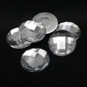 50 Clear Flatback Acrylic Rhinestone Round Gem Beads 18mm No Hole