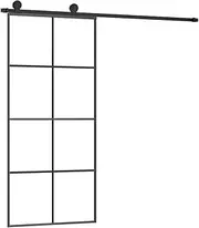 [vidaXL] Sliding Door with Hardware Set - 90x205 cm ESG Glass&Aluminium, Easy Installation, Silent Operation, Space-Saving Design, Frosted for Privacy, Powder-Coated Black