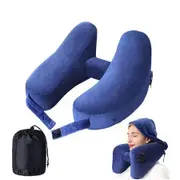 Neck Pillow for Travel Inflatable Airplane Pillow Comfortably Supports Head, Neck and Chin, Inflatable Travel Pillow with Portable Drawstring Bag (Blue)