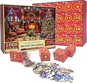 Advent Calendar 2024 Jigsaw Puzzle,24 Days Christmas Countdown Calendar for Kids, 24 Boxs 1008 Pieces Puzzles for Adults Family Toys for Teens Christmas Decoration Gift Creativity (F)