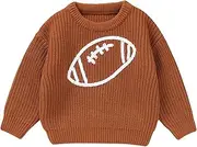 [Omkzanbi] Football Baby Sweater Rugby Embroidery Sweater Shirt Chunky Knit Sweater Pullover Tops Neutral Fall Winter Outfit