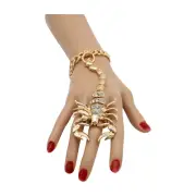 Women Gold Metal Hand Chain Bracelet Scorpion Connected Ring Sexy Safari Jewelry