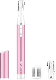 US粉色001 Eyebrow Trimmer, Precision Facial Hair Trimmer with Comb, Painless Battery Operated Eyebrow Razor for Women No Pulling Sensation for Face Chin Neck, Upper-Lip, Peach-Fuzz