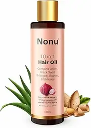 Nonu Black-seed, Red Onion Ayurvedic Hair Oil, 100ml | 10 in 1 | Enriched with Shikakai, Olive & Argan Oil | Unisex