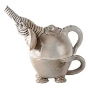 LMD Stoneware Elephant Tea For One Drinking Brewing Teapot Mug w/ Lid Set 21cm