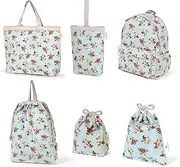 COLORFUL CANDY STYLE Laura Ashley NU304300 School Entrance Entrance School Entrance 6-Piece Set, Lesson Bag, Quilting (Gusset), Shoe Case, Drawstring Bag, Gymnastics Clothing Bag, Lunch Bag, Cup Bag,