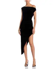 Norma Kamali Draped Asymmetric Velvet Midi Dress