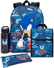 [SONIC THE HEDGEHOG] Boys Backpack | Kids Navy Camo School Rucksack Pencil Case, Water Bottle | Game Merchandise