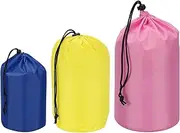 uxcell Stuff Sack 4x8/5x10/7x13, 3 Pcs Waterproof Outdoor Storage Sack Portable Drawstring Dust Flap Bag Sleeping Bag for Camping Hiking Backpacking, Navy Blue/Yellow/Pink