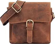 [Lloyd Baker] Pure Genuine Real Vintage Hunter Leather Handmade Leather Flapover Everyday Crossover Shoulder Work Messenger Handbag Purse Bag Distress Oiled Leather, Chennai, Distressed Brown