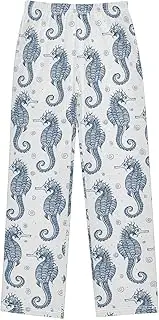 [ZZXXB] Retro Hippocampus Boys Long Pants Soft Trousers Elastic Waist Kids Lounge Bottoms with Pockets S-XL