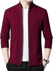 [SWJGLITTR] Mens Full Zip Up Sweaters Cardigan Slim Fit Stand Collar Knitted Cardigans Ribbed Knit Long Sleeve Men Jackets