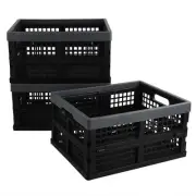 3-Pack 15 L Plastic Collapsible Crate, Folding Storage Baskets, Black
