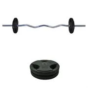 15kg Rubber Coated Ez Grip Cast Iron Weight Plate +120cm Curl Barbell Weight Set
