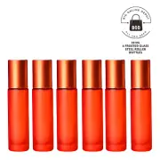10ML Orange Glass Roller Bottles with Stainless Steel Ball and Metal Cap - 6PCS