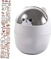 Hohopeti Desktop Trash Can Trashcan for Car Small Trash Can Small Garbage Can Desktop Garbage Car Trash Can Trash Can for Car Small Wastebasket Car Storage Bin Animal Mini Dustbin White