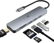 SUTOUG Docking Station, 6-in-1 USB C Hub with USB 3.0 Up to 5Gpbs, 4K HDMI Output, SD/TF Card Reader Compatible for Laptop and Other Type C Devices