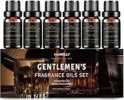 Essential Oils Set, Men Scents Fragrance Oil Aromatherapy Essential Oils Kit for Diffuser (6x10ML) - Sandalwood, Cedar, Leather, Sweet Tobacco, Rum, Cologne Aromatherapy Oils for Men