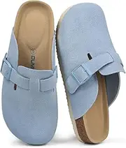 [Dumalum] Women's Suede Clog Leather Mules Arch Support Potato Shoes with Comfort Cork Footbed - Clogs for Women Men Unisex Antislip Slippers Sandals