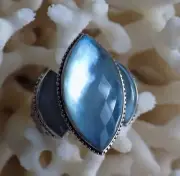 Sajen Faceted Quartz Doublet Celestial MOP Scuba Ring Sterling Size 8 NIB