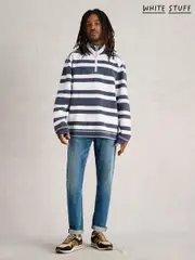 White Stuff Blue Stripe Pique Half Zip Sweatshirt (F67105) | $150