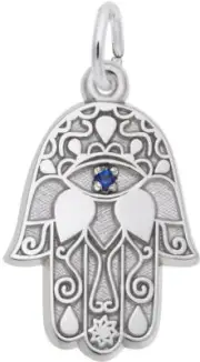 Sterling Silver Hamsa Charm w/ Blue Lab-Created Crystal by Rembrandt