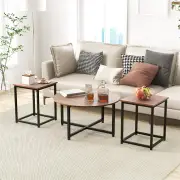 Costway3-Piece Modern Coffee Table Set with Heavy-duty Metal Frame-Brown