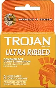 Trojan Stimulations Ultra Ribbed Lubricated Condom, 3 Count (Pack of 6)