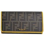 FENDI 經典FF LOGO 防刮牛皮多卡機能壓釦式長夾(黃內里/8M0298)