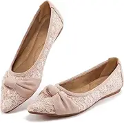 [Ablanczoom] Flats for Women Dress Shoes: Comfortable Slip On Pointed Toe Bow Lace Ballet Flat Driving Walking Business Casual Shoe for Women, Pink, 7