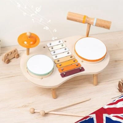 Kids Drum Set Xylophone Montessori Wooden Toys Birthday Gifts for Boys and Girls