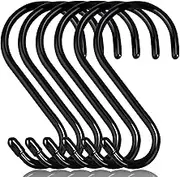 6 Inch Heavy Duty S Hooks,Large Vinyl Coated S Hooks for Hanging Plants，6 Pack 7mm Thickness Black Rubber Coated S Hooks Non Slip Metal Hook for Hanging Closet,Garden,Bird Feeders (Black)