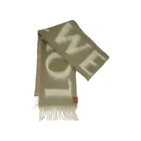 在飛比找蝦皮商城優惠-Loewe 品牌logo馬海毛混羊毛流蘇圍巾(卡其綠/白)