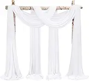 Showgeous Wedding Arch Draping Fabric,4 Panels 28" x20ft White Wedding Arch Drapes for Ceremony Chiffon Fabric Drapes Arbor Drapery Decorations for Reception Sheer Backdrop Curtains for Party Swag