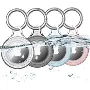 4 Pack IPX8 Waterproof Airtag Holder Compatible with Apple AirTags, AirTag Case Keychain Air Tag Holder, Hard PC AirTags Key Ring Cases Tags Chain Apple GPS Item Finders Accessories