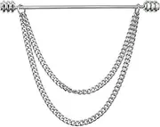 [UUDUO] Men's 18K Gold Brass Collar Bar with Hanging Chain Tassel Silver Black Circular Column Screw Thread Head Collar Brooch Shirt Tie Bar (Silver Screw Thread)