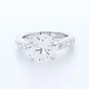4 Carat F SI1 Round Cut Natural Certified Diamonds 18k Gold Classic Accent Ring
