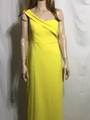 Women's NWT Aidan Mattox Yellow Solid One-Shoulder Evening Gown Crepe Dress