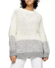 NWT Topshop Chunky Knit Three Stripe Sweater - Ivory/Gray - 0-2