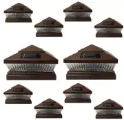 Solar Post Cap Light 10 Pcs 6x6 Solar Brown Color Square 5 LED Bulbs Fence Light
