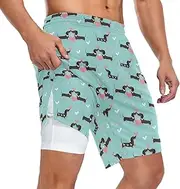 [ZZXXB] Cute Dachshund Love Athletic Shorts for Men with Pockets 2 in 1 Quick Dry Running Shorts S-3XL